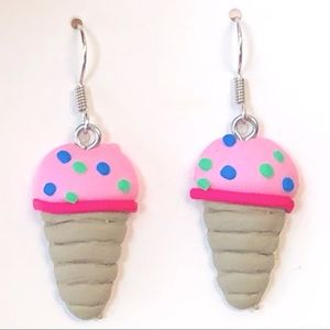 New Ice Cream Cone Fun Play Food Snow Cone Novelty Polymer Clay Dangle Earrings
